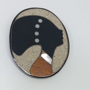 * vintage cloisonne style African woman mother of pearl inlay pin brooch